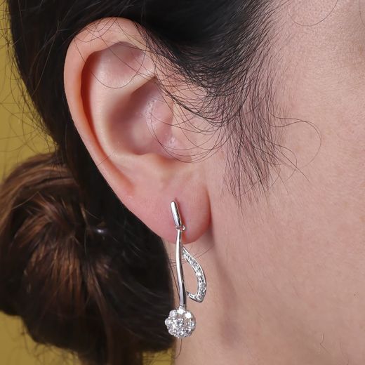18K Pendientes Oro Blanco Juego Novia Largos Cuajo 35X11 Mm Cierre Presion