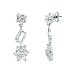 18K Pendientes Oro Blanco Juego Novia Piña Circonita 30X11 Mm Presion