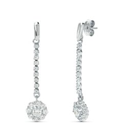 18K Pendientes Oro Blanco Juego Novia Piña Circonita 38X7 Mm Presion