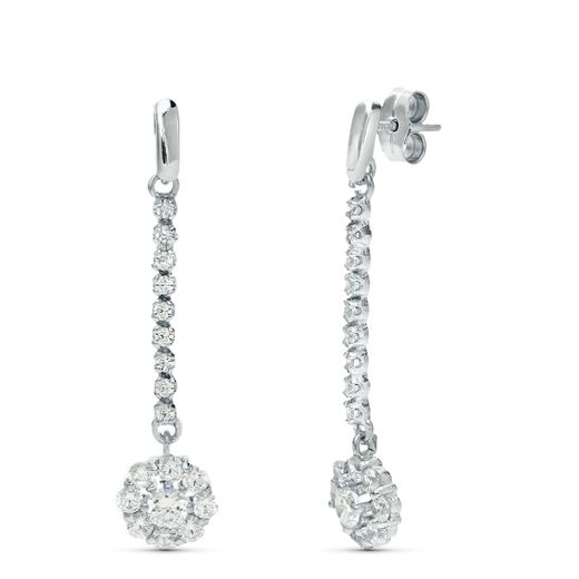 18K Pendientes Oro Blanco Juego Novia Piña Circonita 38X7 Mm Presion