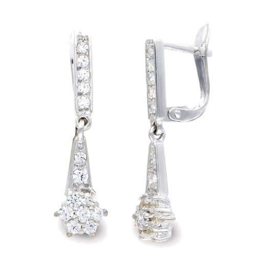 18K Pendientes Oro Blanco Largos Cierre Catalan