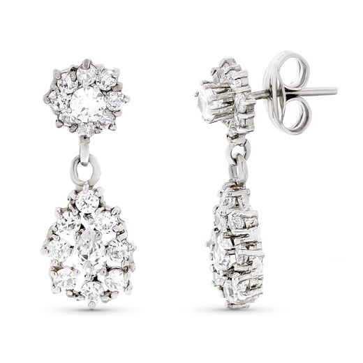 18K Pendientes Oro Blanco Largos Circonita 21X8 Mm Cierre A Presión