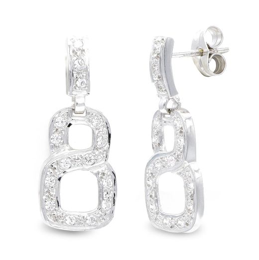 18K Pendientes Oro Blanco Largos Circonita Cierre Presion