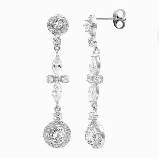 18K Pendientes Oro Blanco Novia Circonita 40X8 Mm Cierre Presion