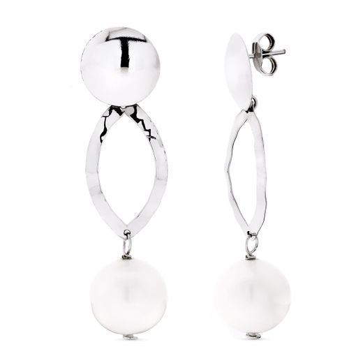 18K Pendientes Oro Blanco Perla Cultivadas Cierre Presion