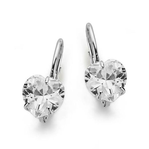 18K Pendientes Oro Blanco Piedra Corazon 8X8 Mm Cierre Gancho