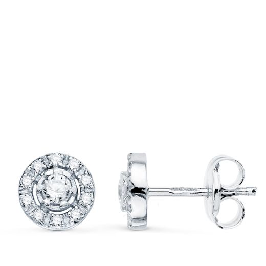 18K Pendientes Oro Blanco Redondo Con Circonita 7 Mm Cierre Presion