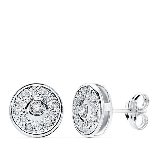 18K Pendientes Oro Blanco Redondos 8 Mm Cierre Presion