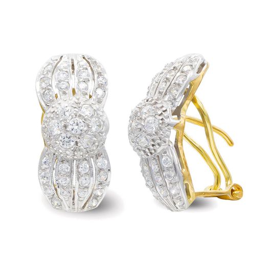 18K Pendientes Oro Blanco Y Cicrconitas Cierre Omega