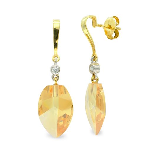 18K Pendientes Oro Oro Bicolor Topacio 18 Mm Circonita Cierre Presion