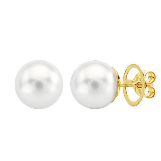 18K Pendientes Perla Australiana Oro Amarillo 10.5 A 11 Mm Cierre Presion