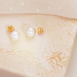 18K Pendientes Perla Australiana Oro Amarillo 11.5-12 Mm Cierre Presion