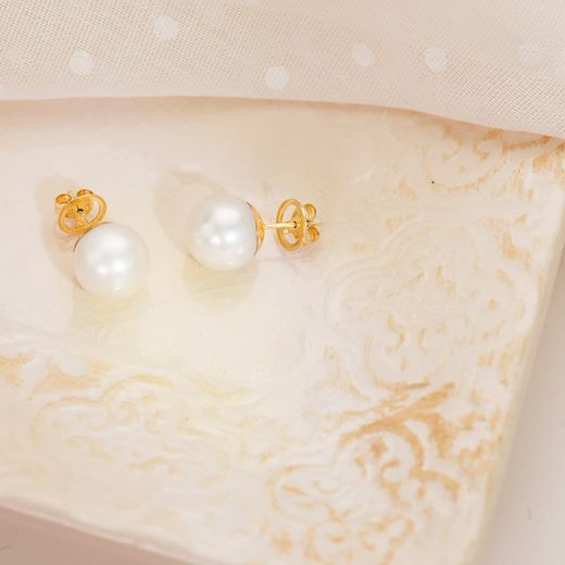 18K Pendientes Perla Australiana Oro Amarillo 11.5-12 Mm Cierre Presion