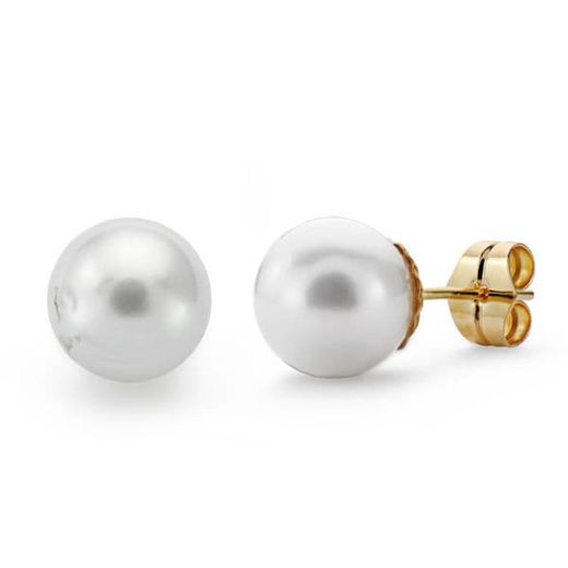 18K Pendientes Perla Australiana Oro Amarillo 9 5-10 Mm Cierre Presion