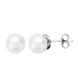 18K Pendientes Perla Cultivada 7-7.5 Mm Oro Blanco Cierre Presion