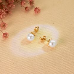 18K Pendientes Perla Cultivada 7-7.5 Mm Oro Blanco Cierre Presion