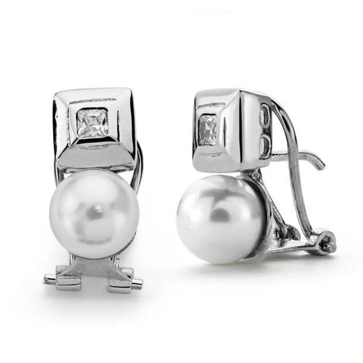 18K Pendientes Perla Cultivada 7 Mm14X7 Mm Oro Blanco Cierre Omega