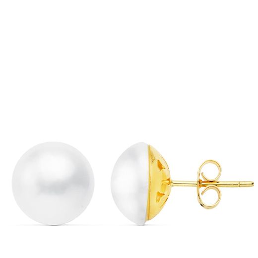 18K Pendientes Perla Japonesa Oro Amarillo 11 Mm Cierre Presion