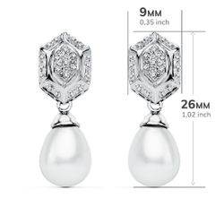 18K Pendientes Perla Oro Blanco Circonita Presion