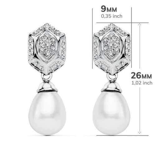 18K Pendientes Perla Oro Blanco Circonita Presion
