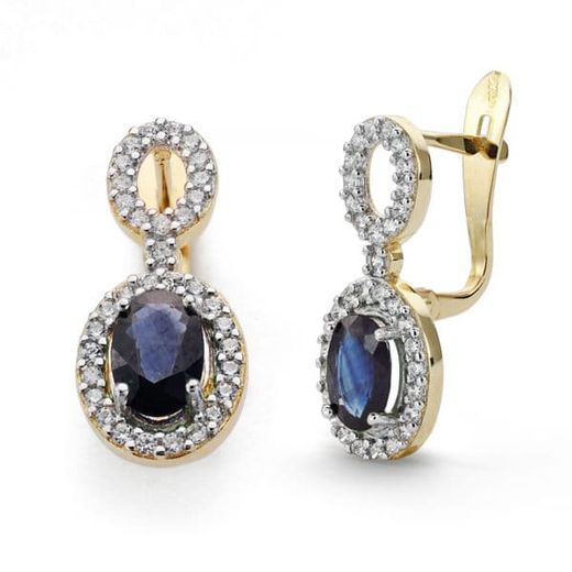 18K Pendientes Zafiro Y Circonita Oro Bicolor 18X8 Mm Cierre Catalan