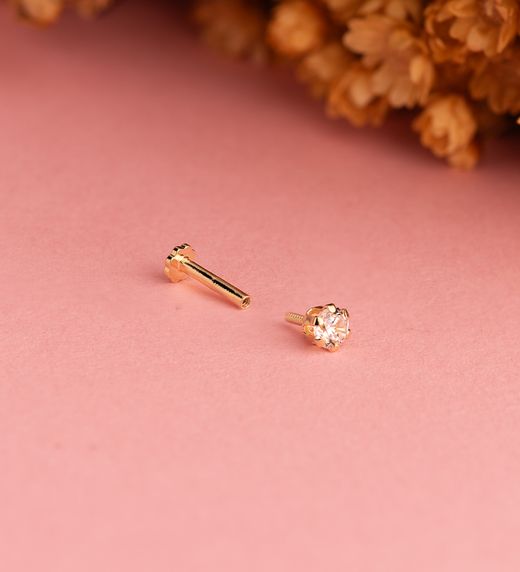 18K Piercing De Oreja Oro Amarillo Circonita Con Garras 3,5 Mm. Grueso Barra 1.20 Mm. Cierre Tuerca