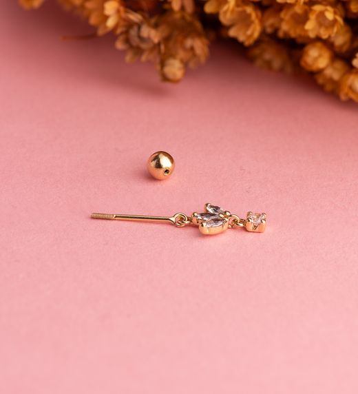 18K Piercing De Oreja Oro Amarillo Con 4 Circonitas. Medida: 12 X 7 Mm. Cierre Bola 4 Mm