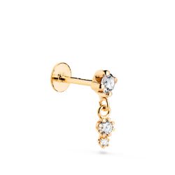 18K Piercing De Oreja Oro Amarillo Con Circonitas. Grueso Barra 1.20 Mm Ancho: 4 Mm Total Piercing 12 Mm Cierre Tuerca