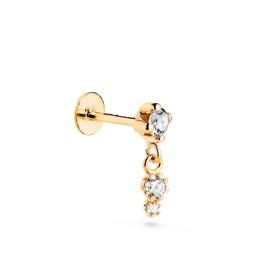 18K Piercing De Oreja Oro Amarillo Con Circonitas. Grueso Barra 1.20 Mm Ancho: 4 Mm Total Piercing 12 Mm Cierre Tuerca