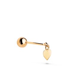 18K Piercing De Oreja Oro Amarillo Con Colgante Corazon. Medida: 4,5 X 5 Mm. Cierre Bola 4 Mm