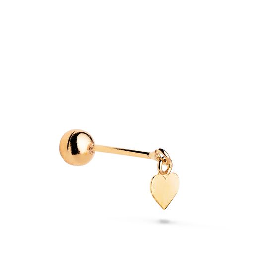 18K Piercing De Oreja Oro Amarillo Con Colgante Corazon. Medida: 4,5 X 5 Mm. Cierre Bola 4 Mm