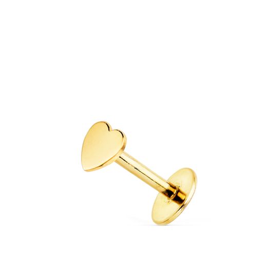 18K Piercing De Oreja Oro Amarillo Con Corazon 5 X 3 Mm. Cierre Tuerca
