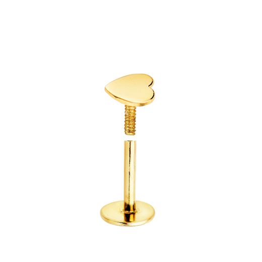 18K Piercing De Oreja Oro Amarillo Con Corazon 5 X 3 Mm. Cierre Tuerca