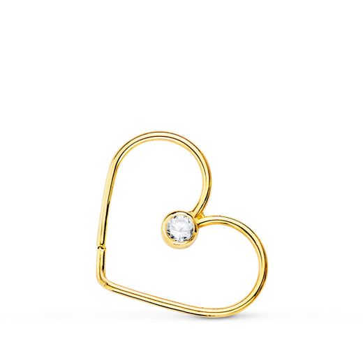 18K Piercing Oreja Oro Amarillo Corazon Con Circonita 16X15 Mm