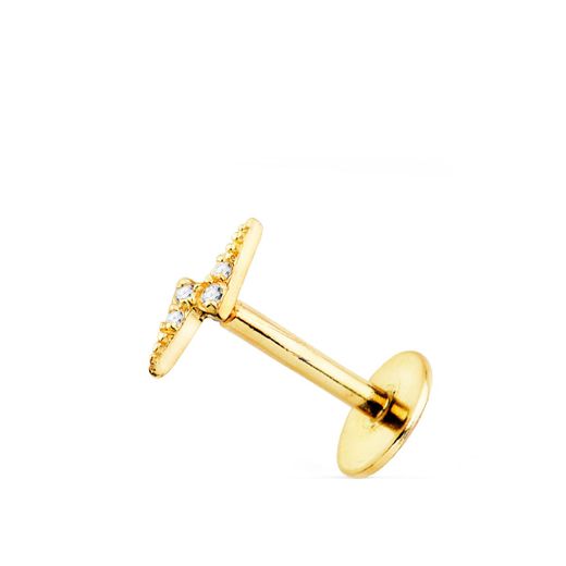 18K Piercing Oreja Oro Amarillo Rayo Con Circonita 8X2.5 Mm ( Unidad )