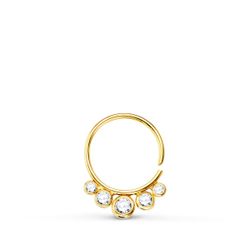 18K Piercing Oreja Oro Amarillo Redondo Con Circonita 13X10 Mm