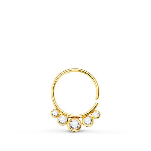 18K Piercing Oreja Oro Amarillo Redondo Con Circonita 13X10 Mm