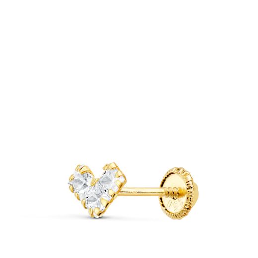18K Piercing Oreja Oro Amarillo Triangulo 3 Circonita Garras 6X4 Mm