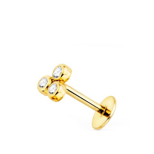 18K Piercing Oreja Oro Amarillo Triangulo Con Circonita 5X3.5 Mm ( Unidad )