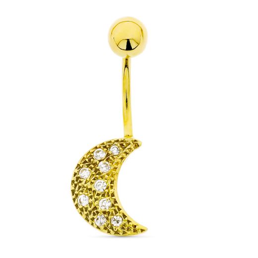 18K Piercing Oro Amarillo Medialuna Circonita Ombligo