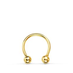 18K Piercing Oro Amarillo Pezon Curvo Con Bolas 3Mm 11 X 10Mm