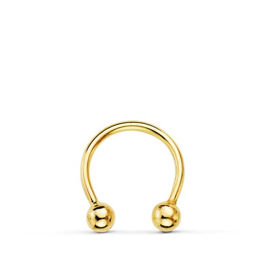18K Piercing Oro Amarillo Pezon Curvo Con Bolas 3Mm 11 X 10Mm