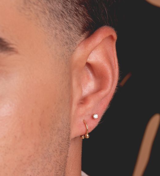 18K Piercing Oro Amarillo Pezon Curvo Con Bolas 3Mm 11 X 10Mm