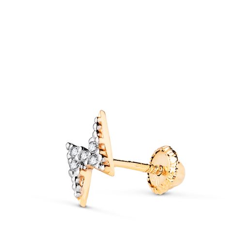 18K Piercing Oro Amarillo Rayo Con Circonitas. Medida: 7X4 Mm. Cierre Tuerca
