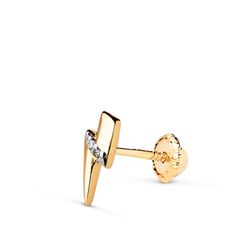 18K Piercing Oro Amarillo Rayo Con Circonitas. Medida: 9X3 Mm Cierre Tuerca