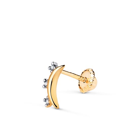 18K Piercing Oro Bicolor Luna Con Circonitas. Medida: 8X4 Mm. Cierre Tuerca