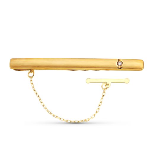 18K Pisacorbata Clip De Corbata Oro Amarillo Circonita 56X5 Mm