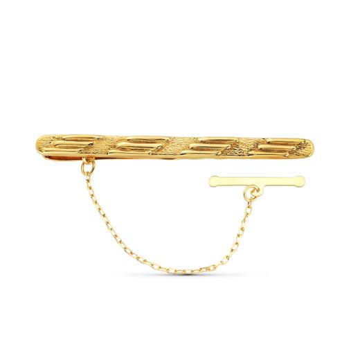 18K Pisacorbata Clip De Corbata Oro Amarillo Mate Y Brillo Gallones