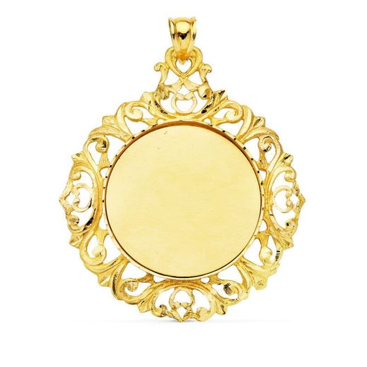 18K Placa Chapa Cerco Oro Amarillo Redondo 47X41 Mm