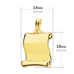 18K Placa Chapa Colgante Pergamino Oro Amarillo Brillo Banda Mate 18X14 Mm